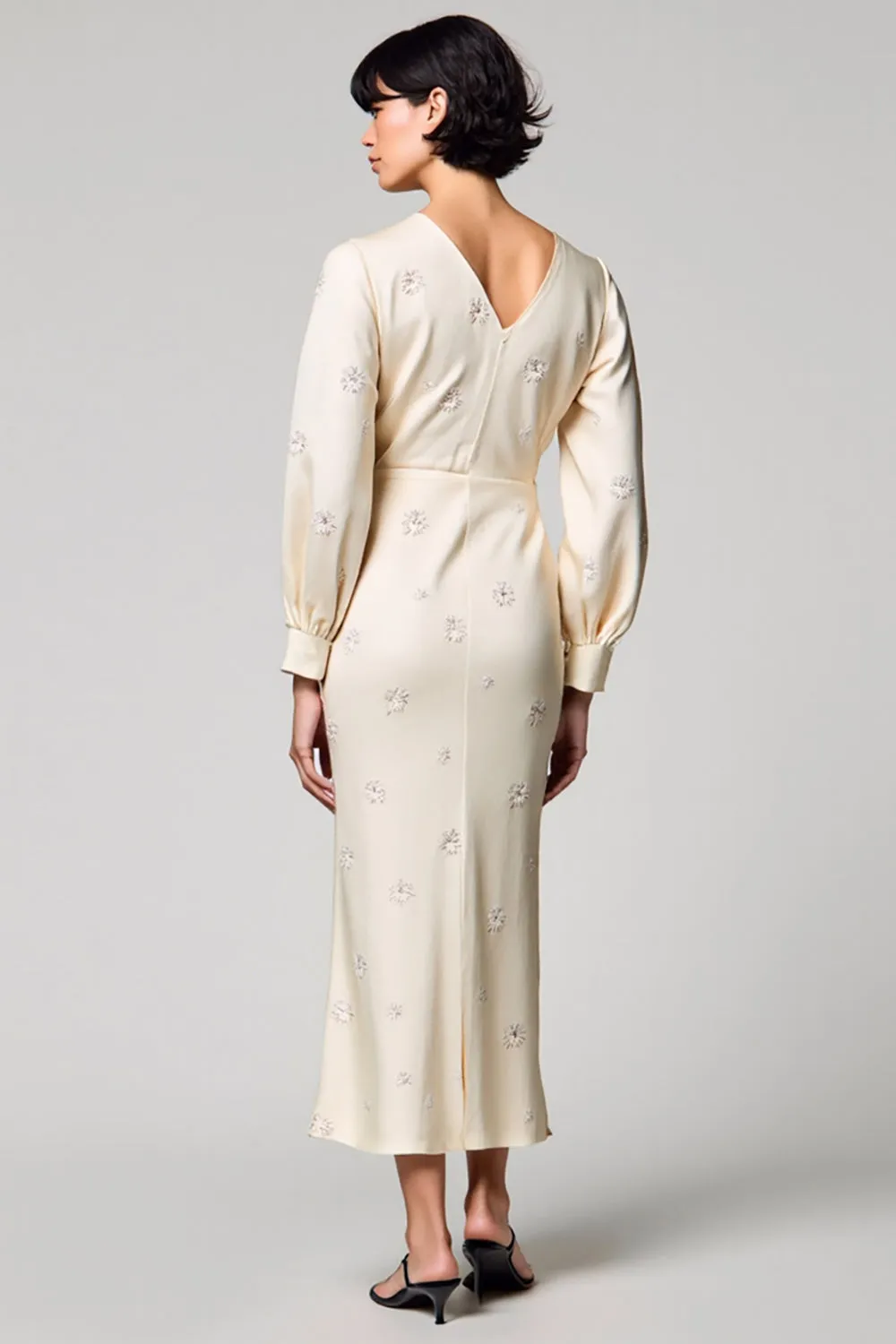 Boat Neck Ivory Printed Sheath Wedding Guest Dress sold by Zapaka product image thumbnail 2