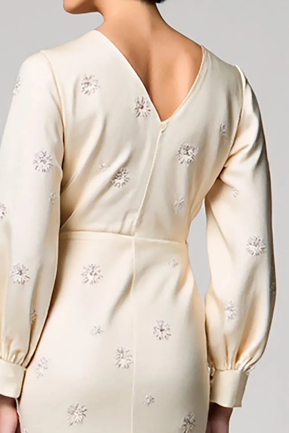 Boat Neck Ivory Printed Sheath Wedding Guest Dress sold by Zapaka product image thumbnail 4