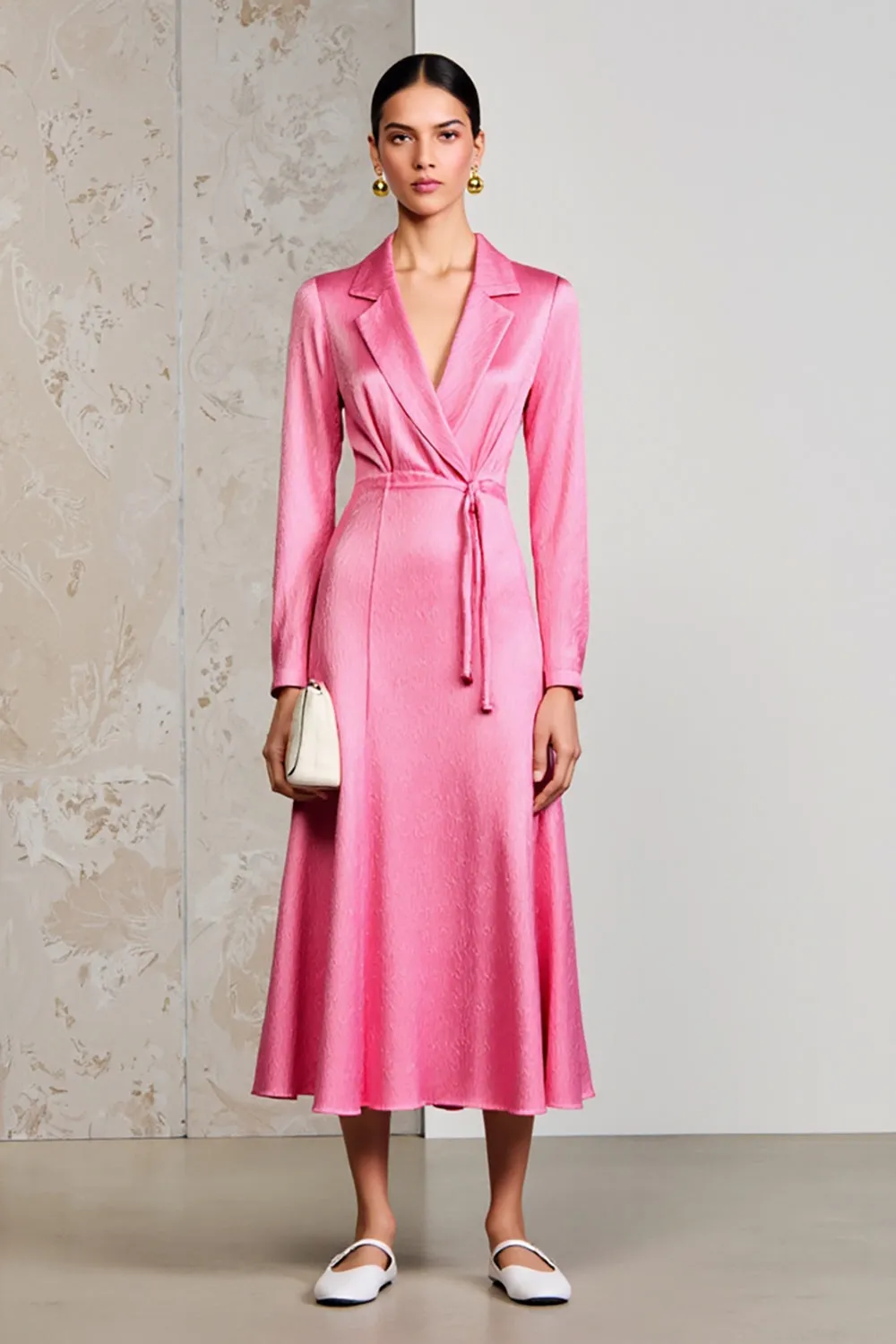 Pink Notched Lapel A Line Wedding Guest Dress sold by Zapaka
