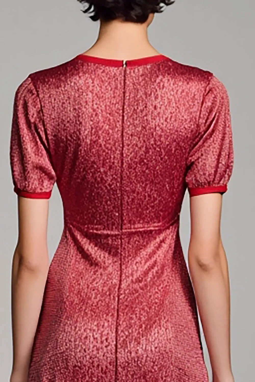 Red Satin V-Neck Long Wedding Guest Dress with Sleeves sold by Zapaka product image thumbnail 4