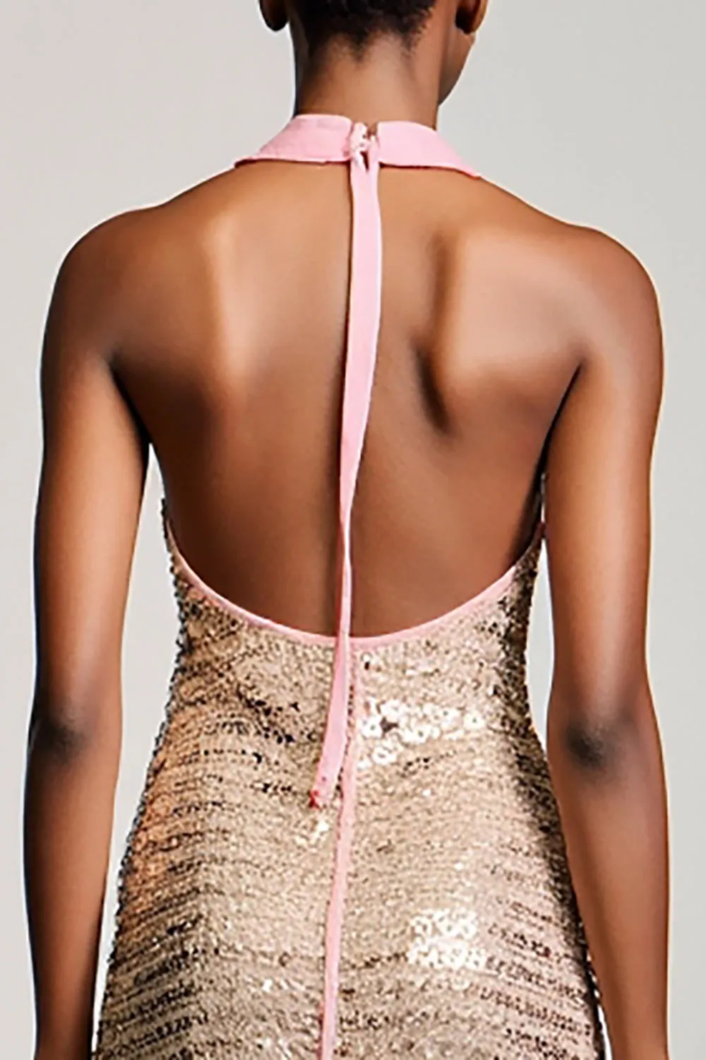 Sparkly Champagne Sheath Long Wedding Guest Dress sold by Zapaka product image thumbnail 4