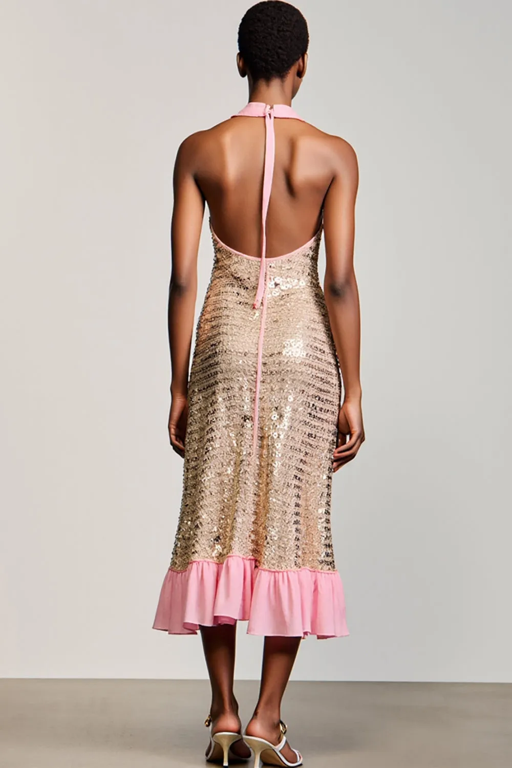 Sparkly Champagne Sheath Long Wedding Guest Dress sold by Zapaka product image thumbnail 2