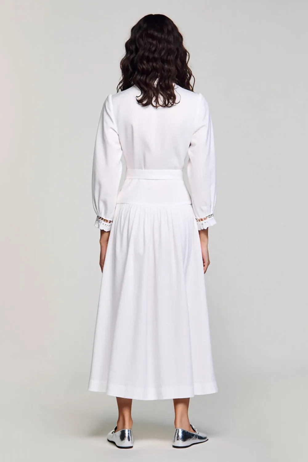 Notched Lapel A Line Long White Wedding Guest Dress With Sash sold by Zapaka product image thumbnail 2