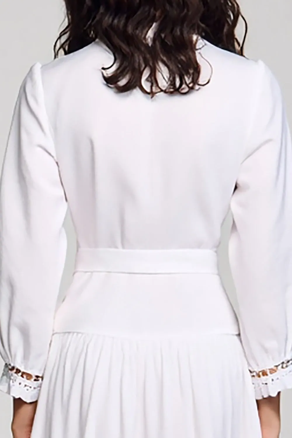 Notched Lapel A Line Long White Wedding Guest Dress With Sash sold by Zapaka product image thumbnail 4