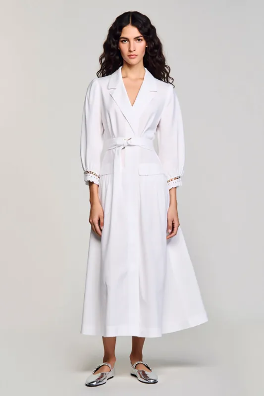 Notched Lapel A Line Long White Wedding Guest Dress With Sash sold by Zapaka