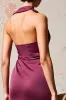 Burgundy Satin Ruched Long Wedding Guest Dress sold by Zapaka