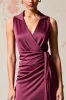 Burgundy Satin Ruched Long Wedding Guest Dress sold by Zapaka