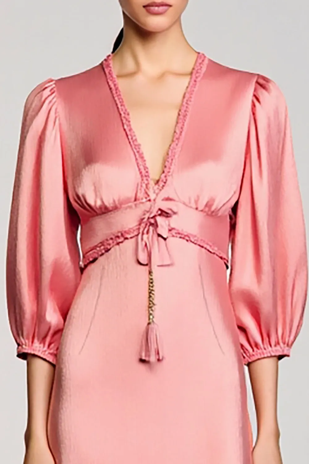 Pink Satin Sheath V-Neck Wedding Guest Dress with Sleeves sold by Zapaka product image thumbnail 3
