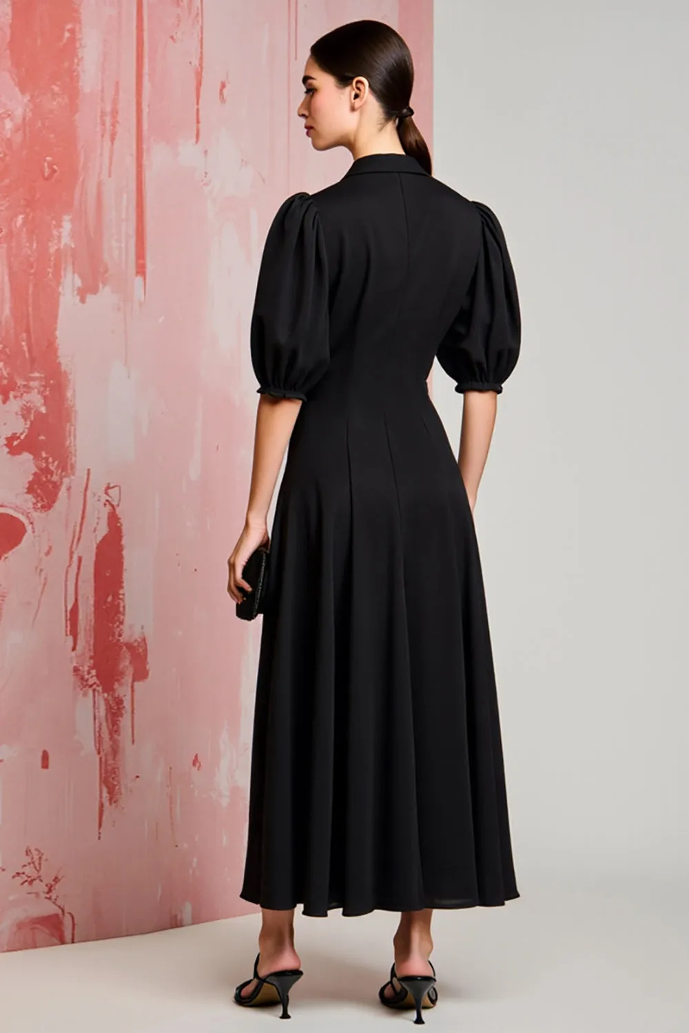 A Line Black Satin Long Wedding Guest Dress sold by Zapaka product image thumbnail 2