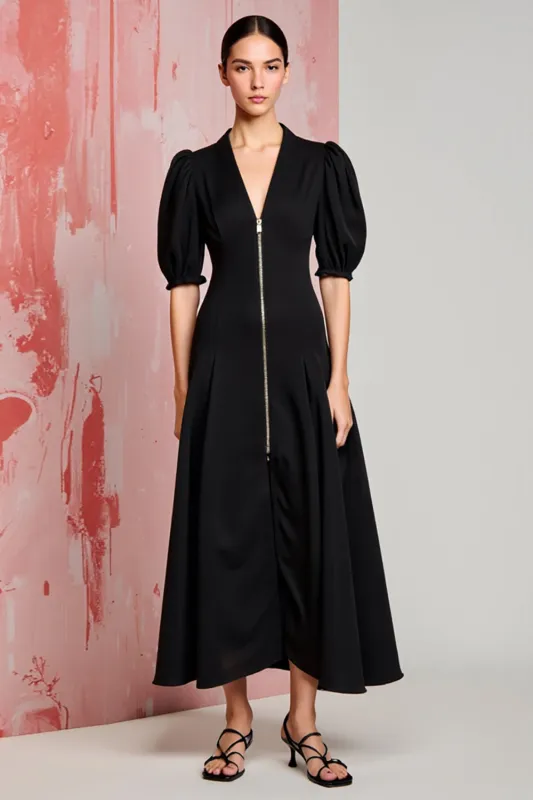 A Line Black Satin Long Wedding Guest Dress sold by Zapaka