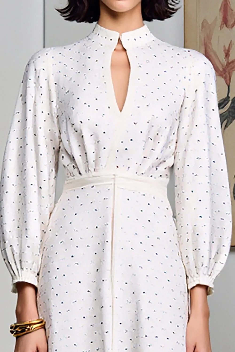 White A Line Polka Dot Long Wedding Guest Dress sold by Zapaka product image thumbnail 3