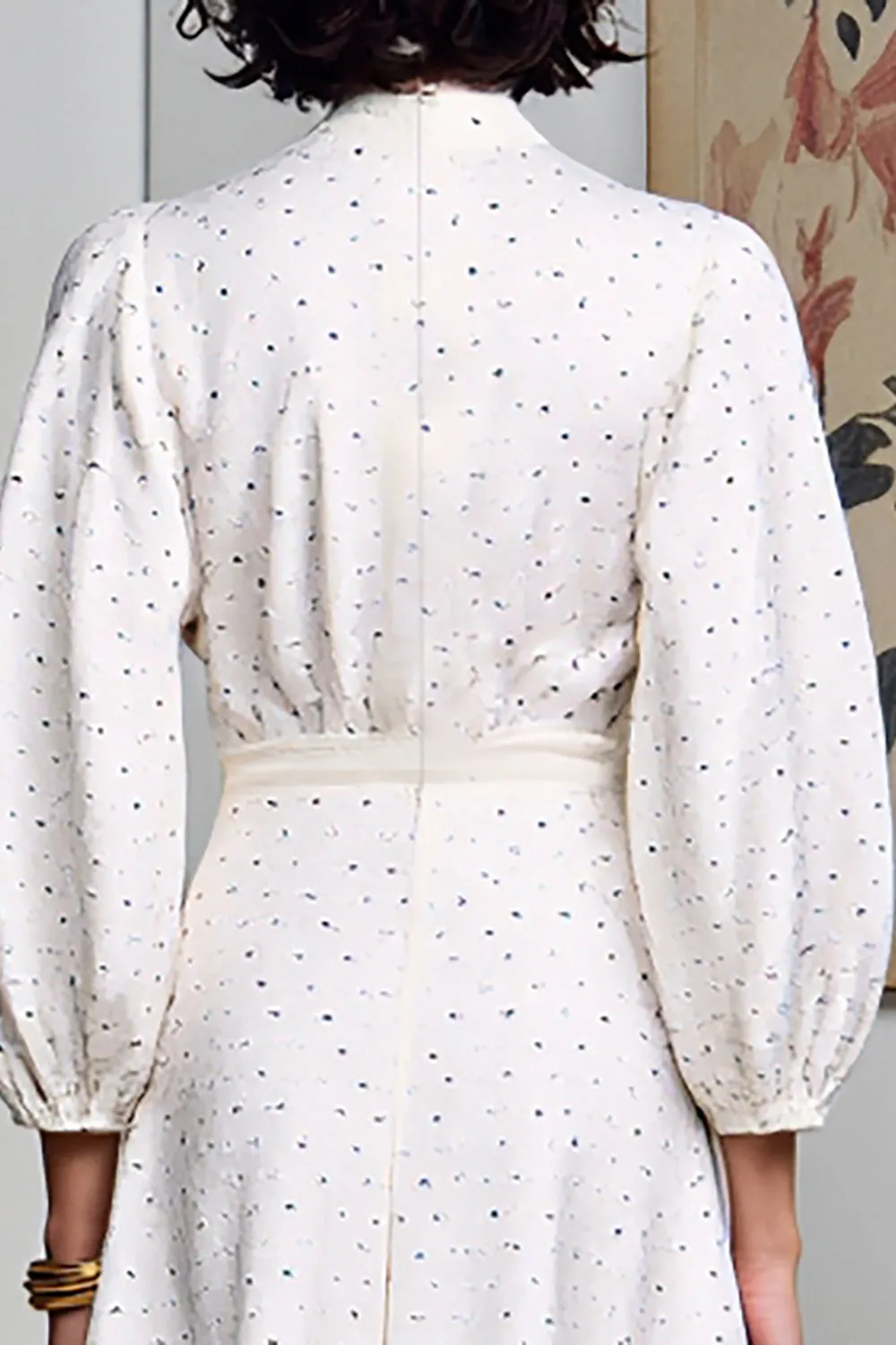 White A Line Polka Dot Long Wedding Guest Dress sold by Zapaka product image thumbnail 4