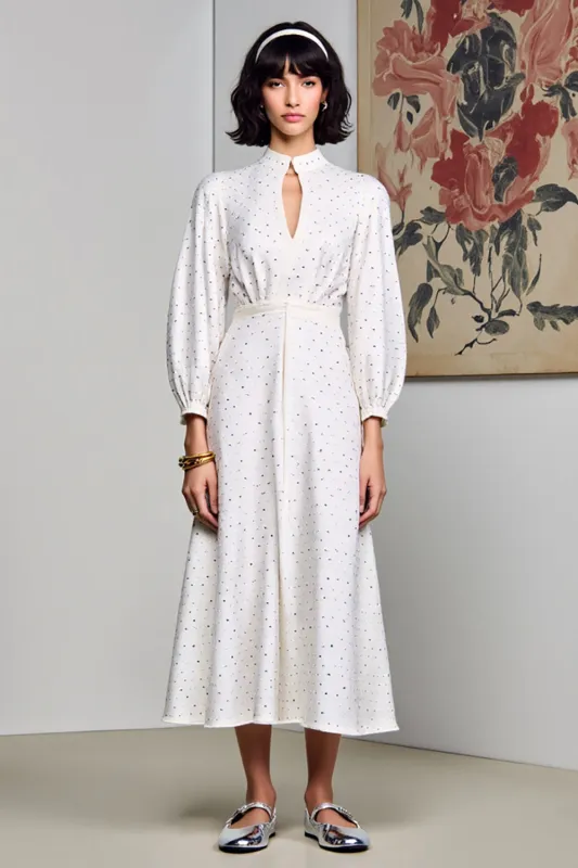 White A Line Polka Dot Long Wedding Guest Dress sold by Zapaka
