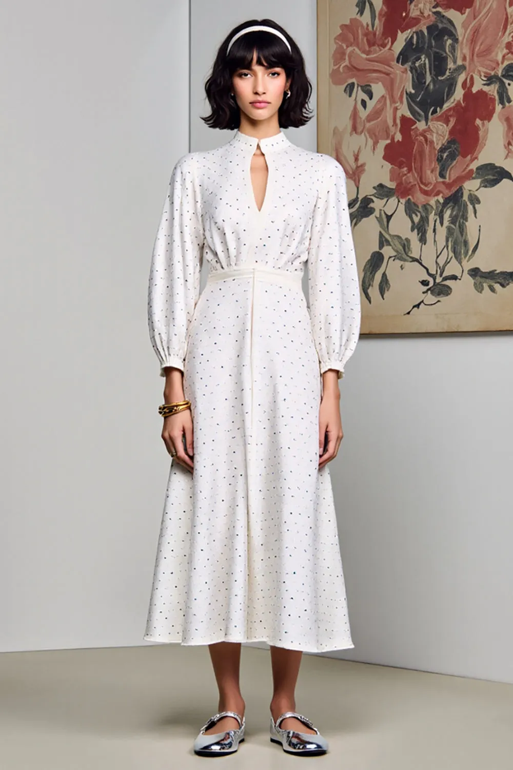 White A Line Polka Dot Long Wedding Guest Dress sold by Zapaka