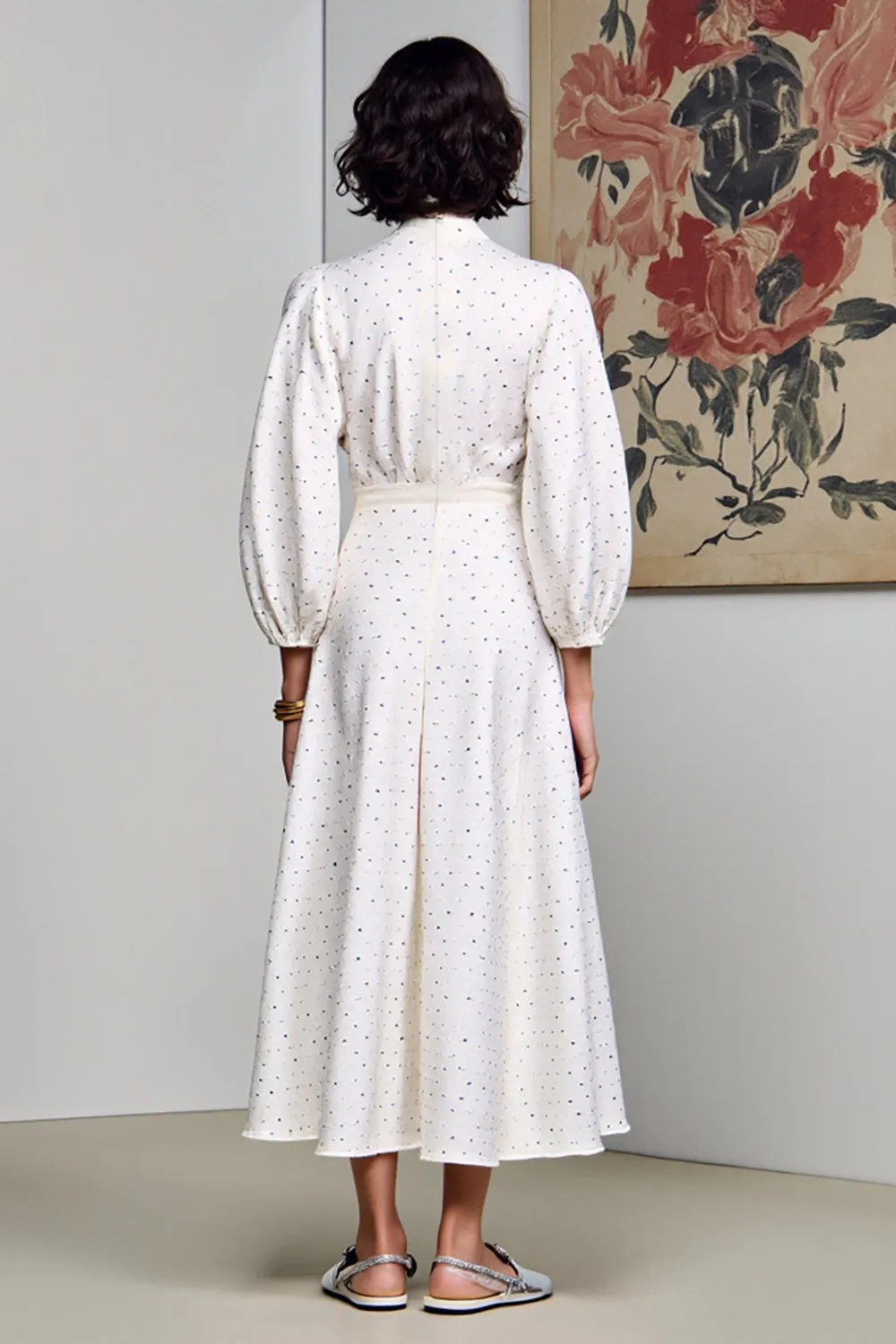 White A Line Polka Dot Long Wedding Guest Dress sold by Zapaka product image thumbnail 2