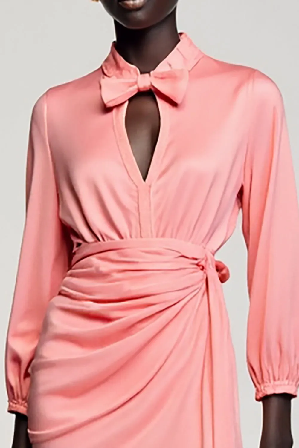 Pink Satin Ruched Wedding Guest Dress with Bow sold by Zapaka product image thumbnail 3