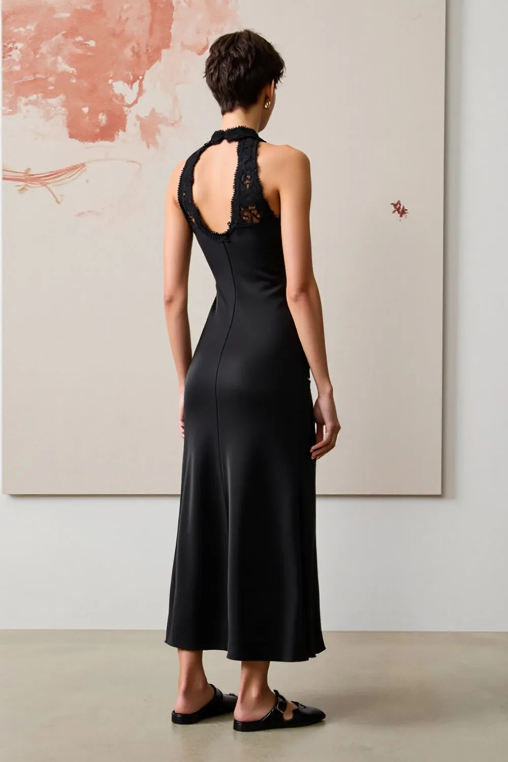 Black Halter Wedding Guest Dress with Lace sold by Zapaka product image thumbnail 2