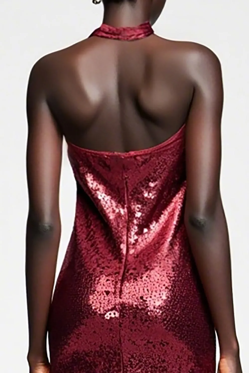 Sparkly Dark Red Sequins Halter Wedding Guest Dress sold by Zapaka product image thumbnail 4