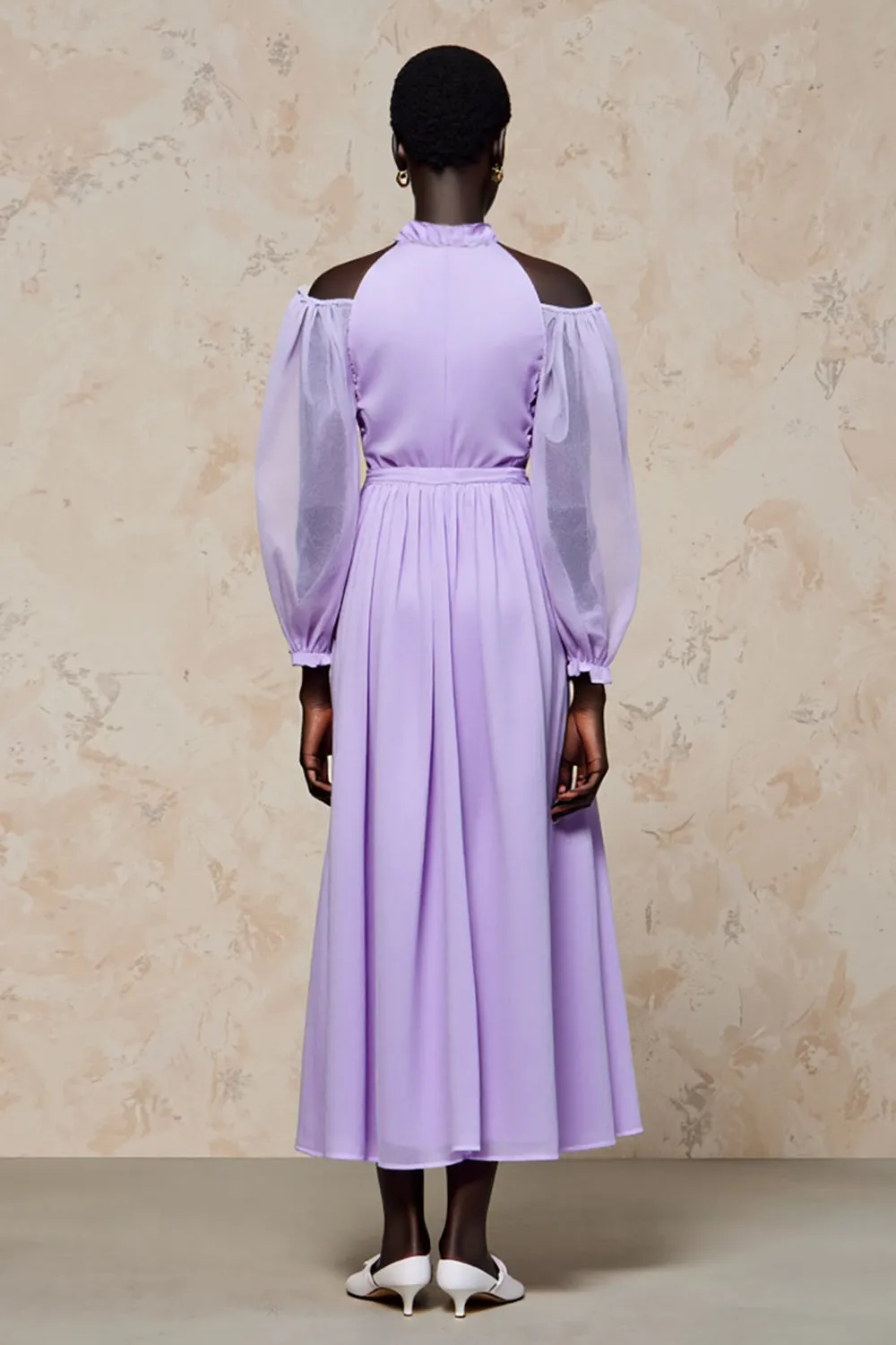 Cold Shoulder Purple A Line Long Wedding Guest Dress sold by Zapaka product image thumbnail 2