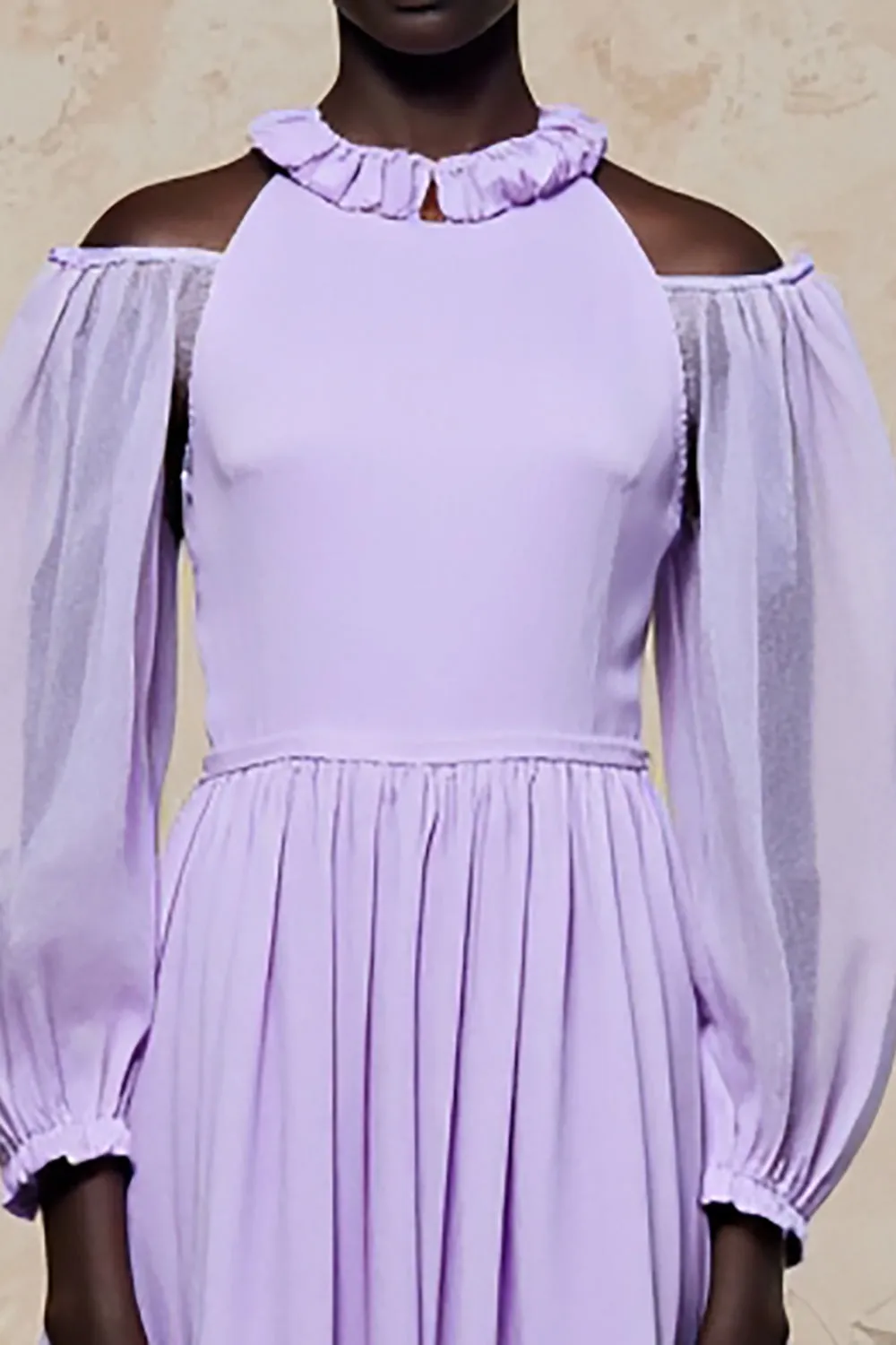 Cold Shoulder Purple A Line Long Wedding Guest Dress sold by Zapaka product image thumbnail 3