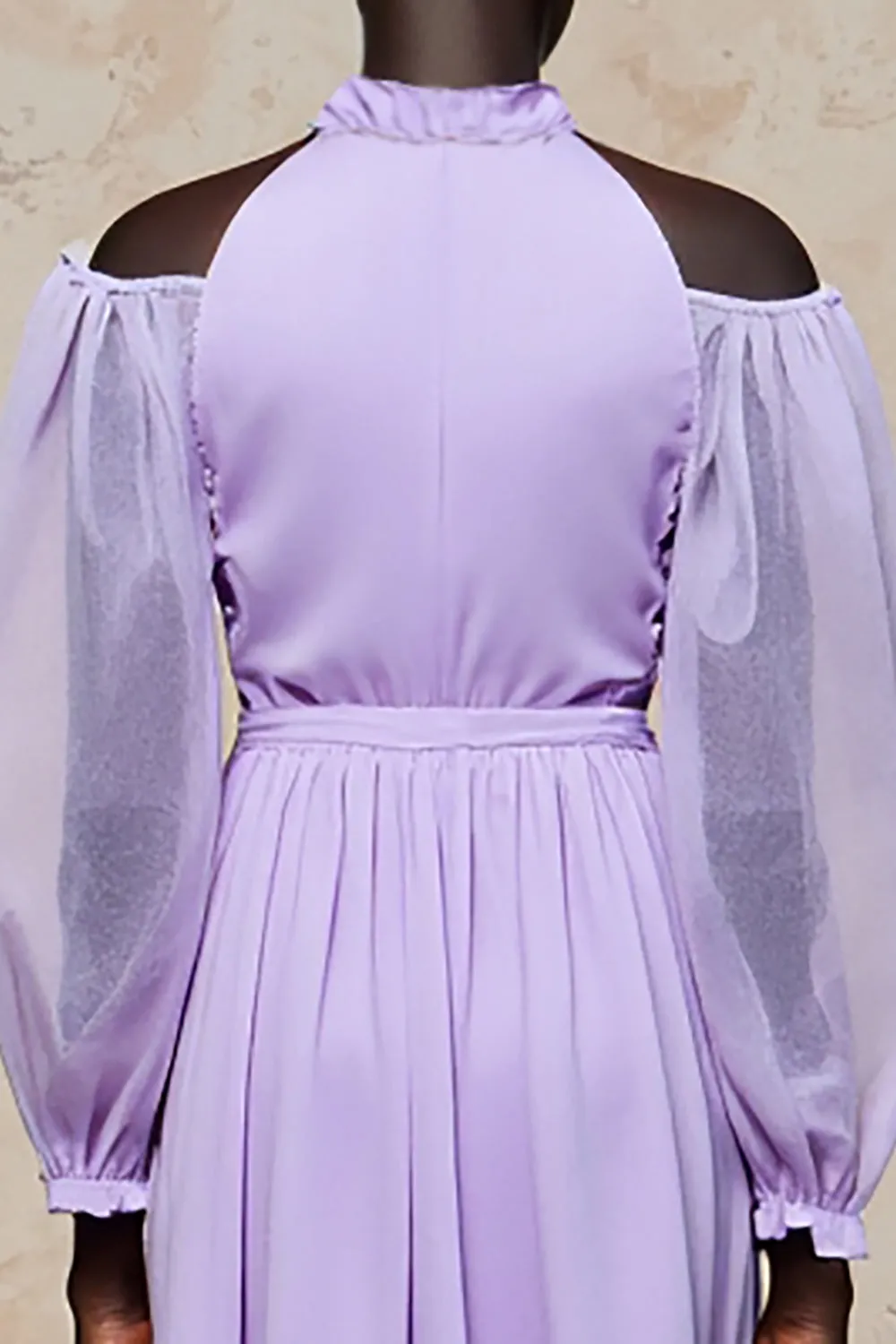 Cold Shoulder Purple A Line Long Wedding Guest Dress sold by Zapaka product image thumbnail 4