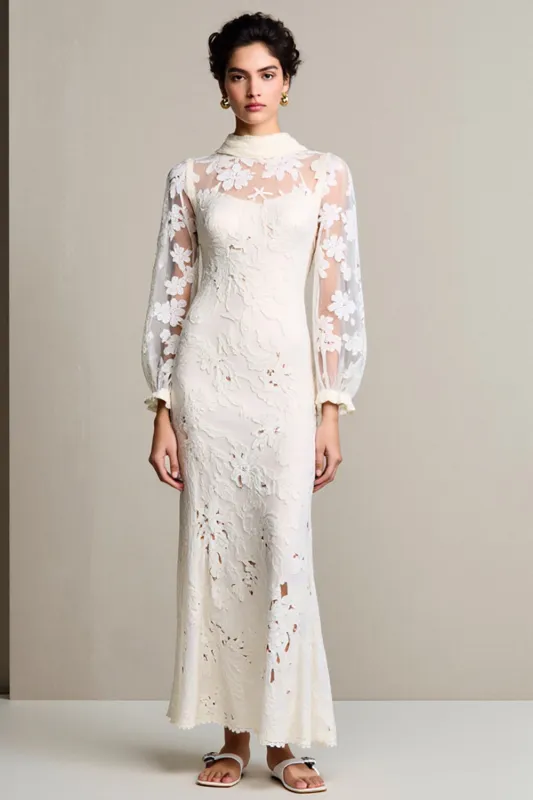 Lace Ivory Sheath Long Wedding Guest Dress sold by Zapaka