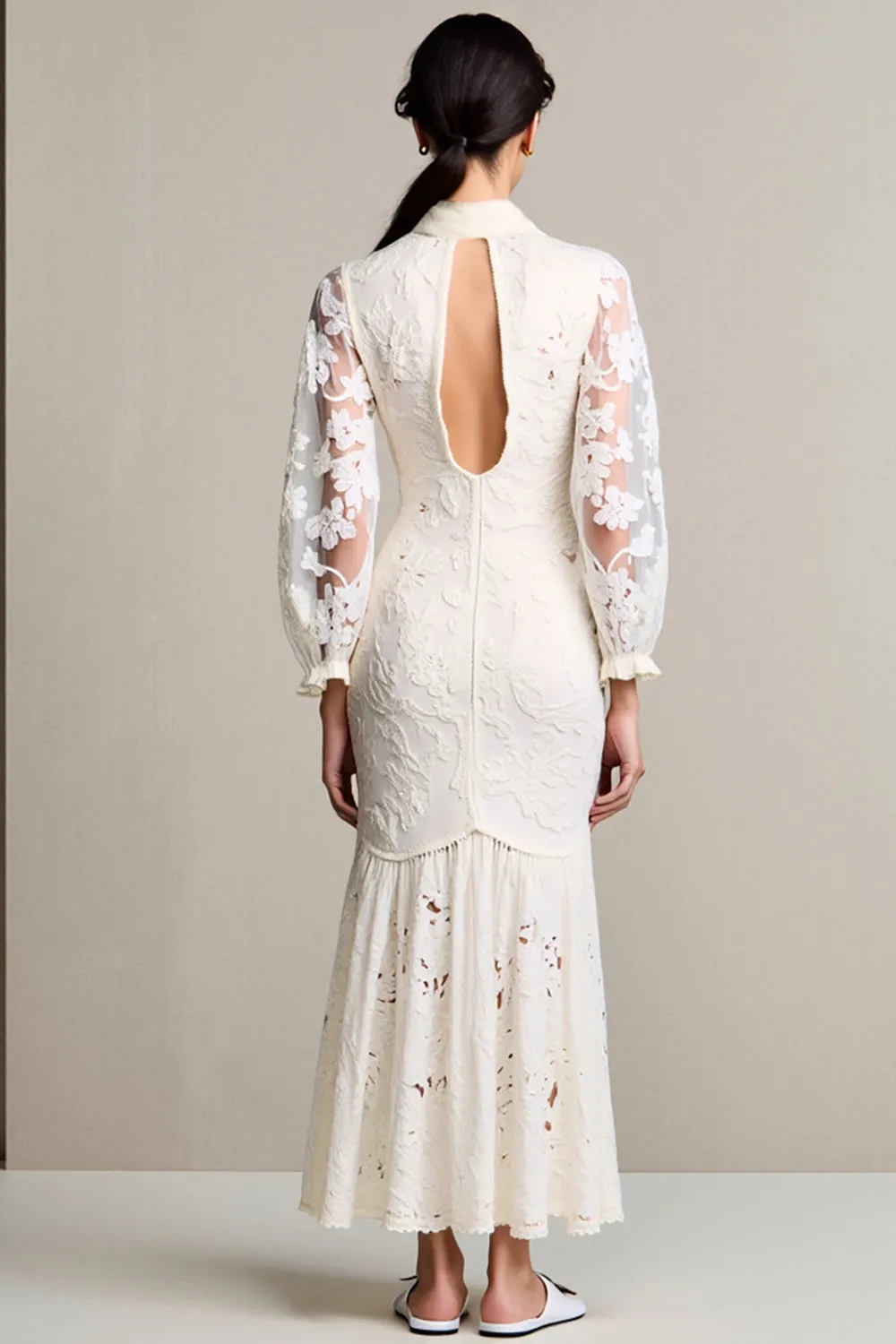 Lace Ivory Sheath Long Wedding Guest Dress sold by Zapaka product image thumbnail 2