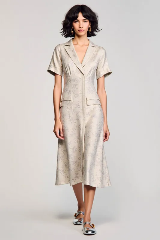 Apricot Notched Lapel A Line Wedding Guest Dress sold by Zapaka