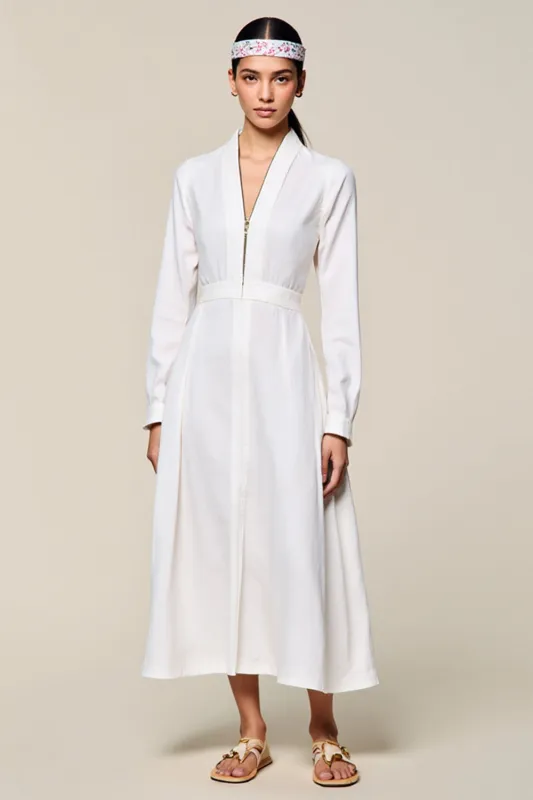 White A Line Long Sleeves Wedding Guest Dress sold by Zapaka