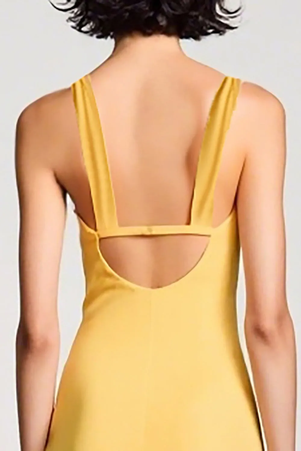 Yellow Sheath V Neck Ruched Wedding Guest Dress sold by Zapaka product image thumbnail 4