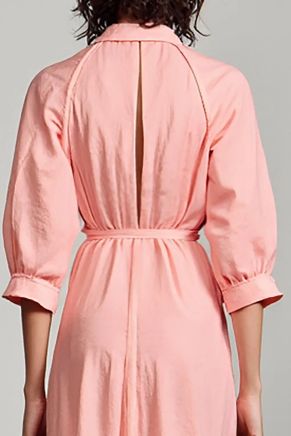 Pink Polo Collar A Line 3/4 Sleeve Wedding Guest Dress sold by Zapaka product image thumbnail 4