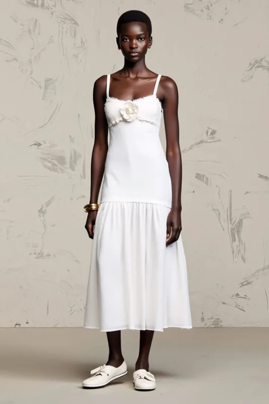 Whiet A Line Spaghetti Straps Wedding Guest Dress with Flowers sold by Zapaka