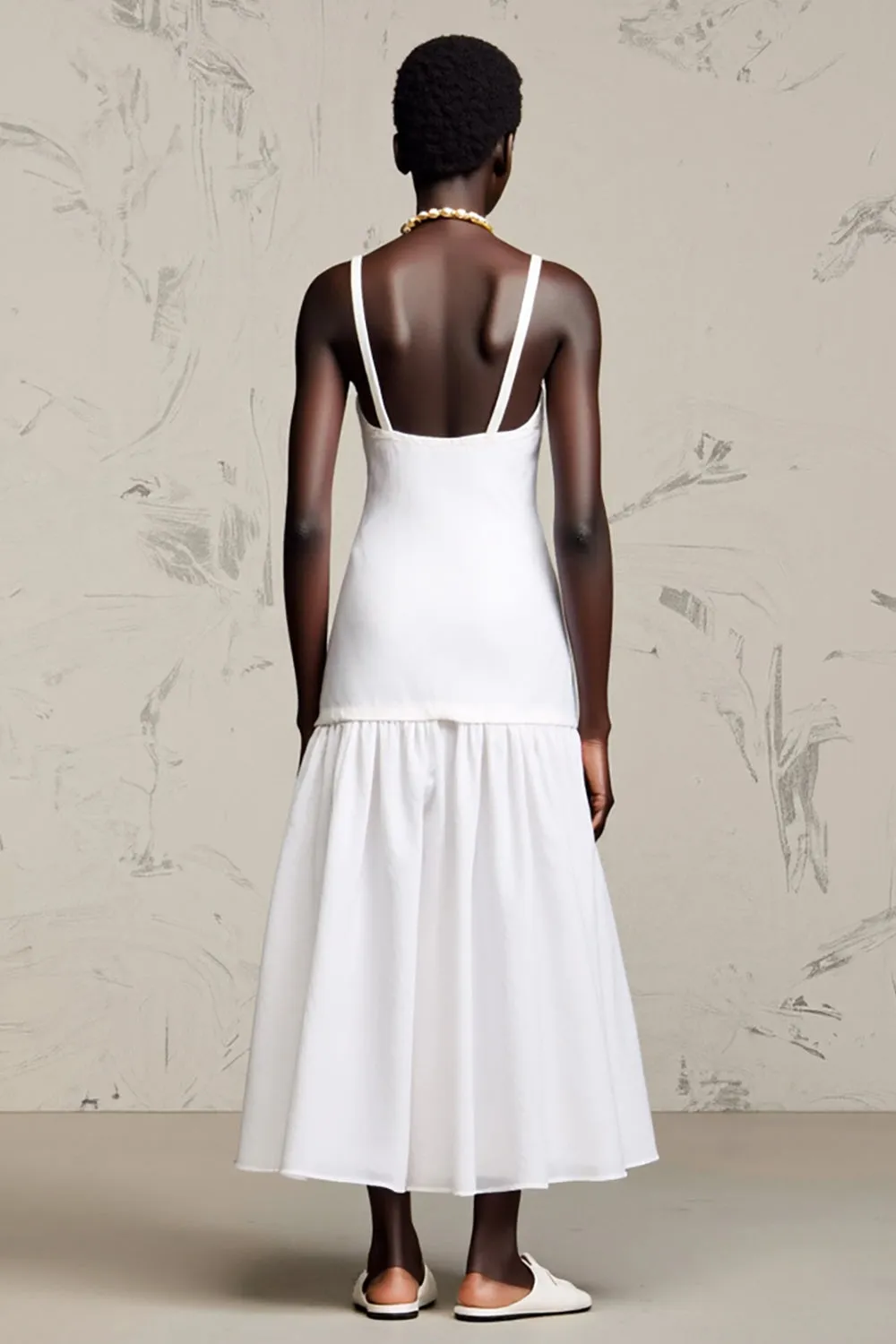 Whiet A Line Spaghetti Straps Wedding Guest Dress with Flowers sold by Zapaka product image thumbnail 2