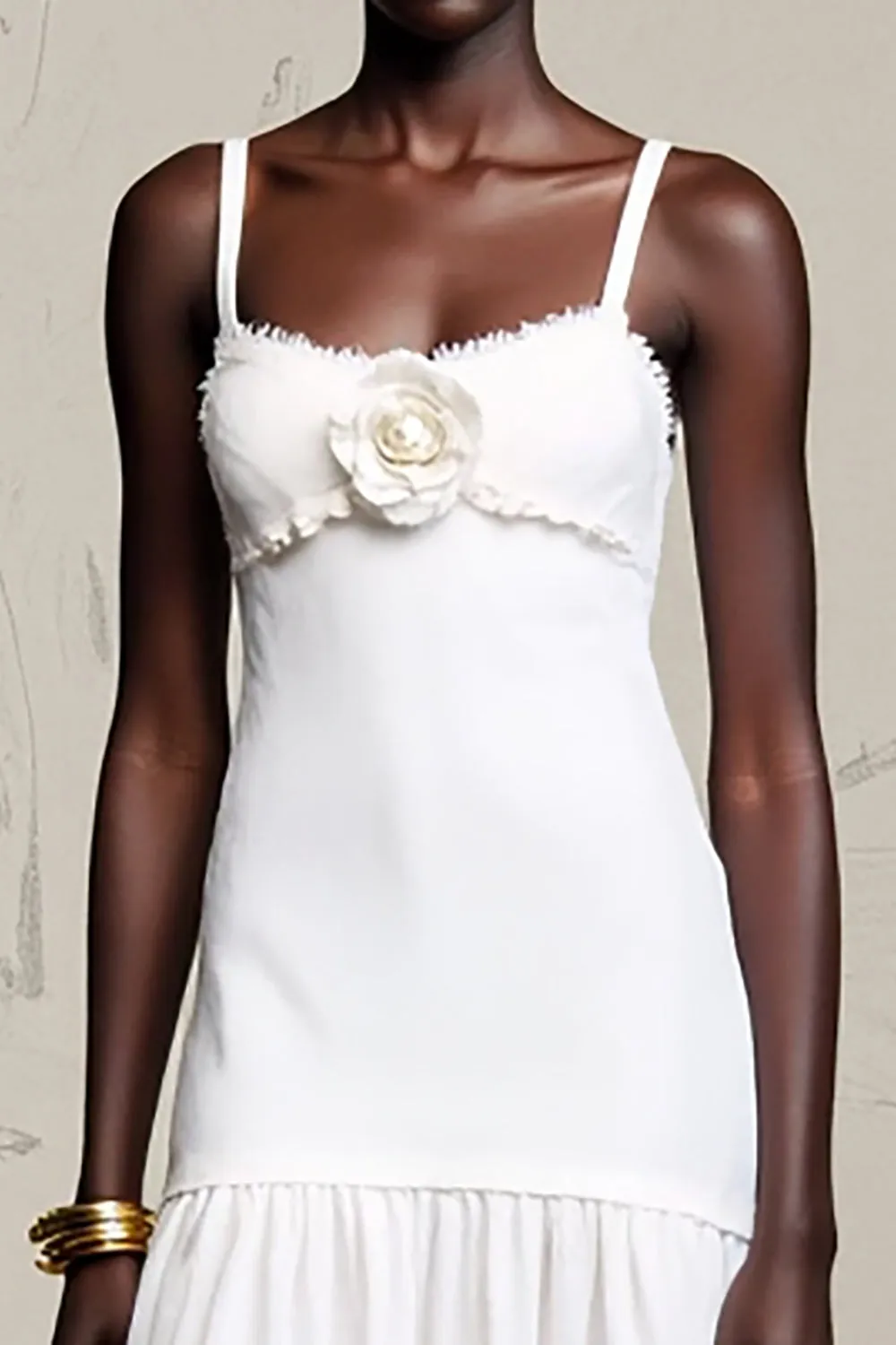 Whiet A Line Spaghetti Straps Wedding Guest Dress with Flowers sold by Zapaka product image thumbnail 3