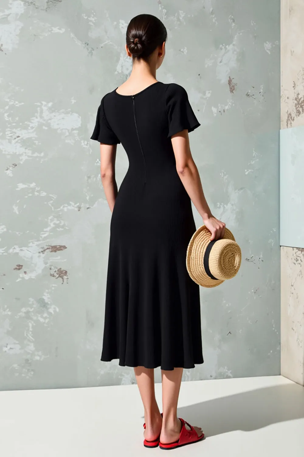 Black Square Neck A Line Wedding Guest Dress sold by Zapaka product image thumbnail 2