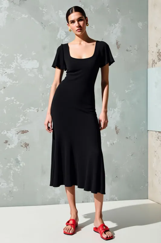 Black Square Neck A Line Wedding Guest Dress sold by Zapaka