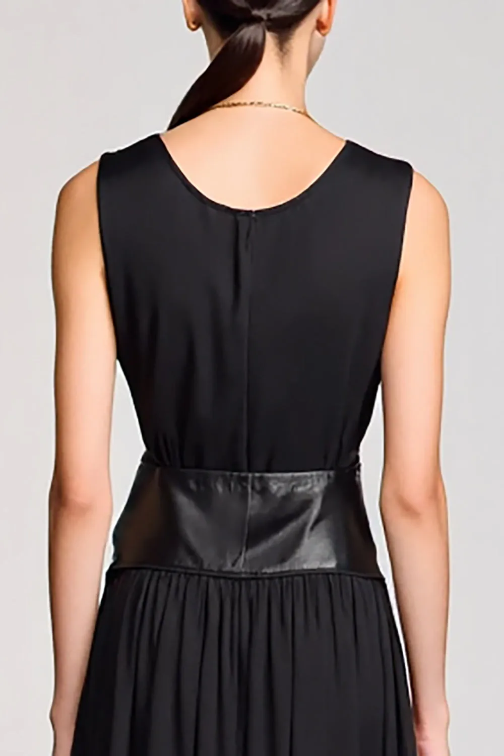 Black Simple Round Neck Long Wedding Guest Dress sold by Zapaka product image thumbnail 4