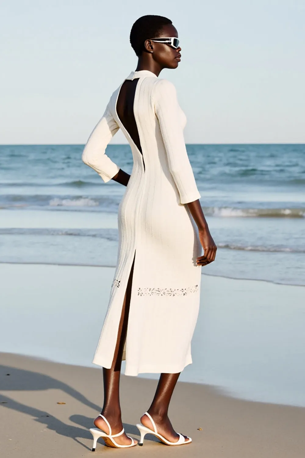 Sheath Ivory Keyhole Midi Wedding Guest Dress sold by Zapaka product image thumbnail 2