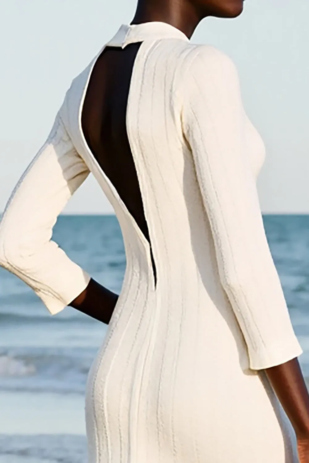 Sheath Ivory Keyhole Midi Wedding Guest Dress sold by Zapaka product image thumbnail 4