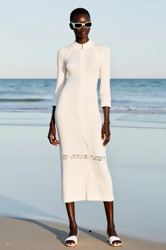 Sheath Ivory Keyhole Midi Wedding Guest Dress sold by Zapaka