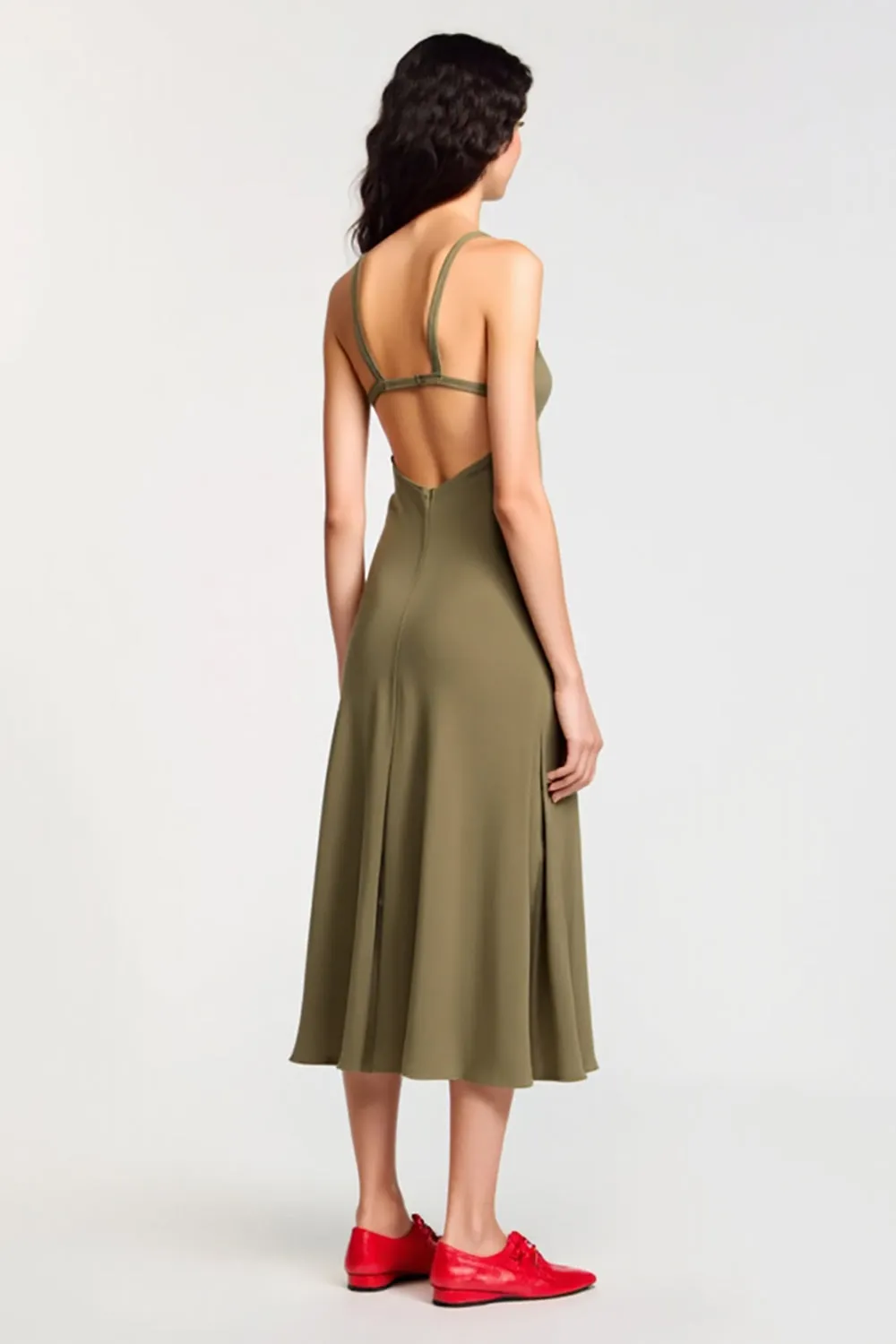 Olive Jersey Spaghetti Straps A Line Wedding Guest Dress sold by Zapaka product image thumbnail 2