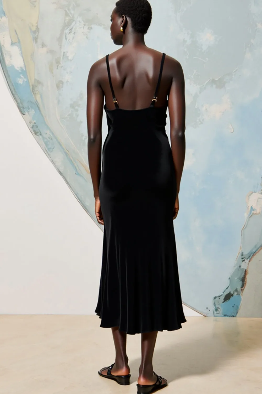 Cowl Neck Black A Line Midi Wedding Guest Dress sold by Zapaka product image thumbnail 2