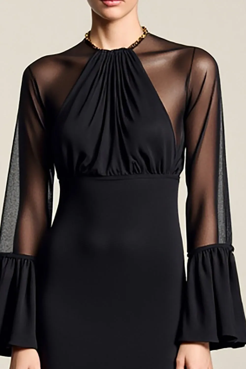 Long Sleeve Black A Line Wedding Guest Dress sold by Zapaka product image thumbnail 3
