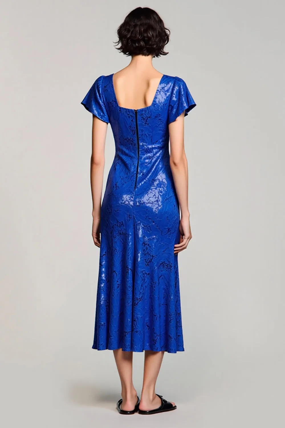 Sparkly Royal Blue Sequins Square Neck Wedding Guest Dress sold by Zapaka product image thumbnail 2