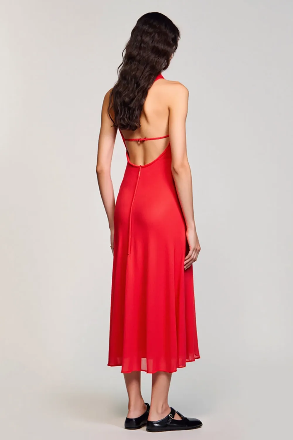 Halter Red Ruched A Line Wedding Guest Dress sold by Zapaka product image thumbnail 2