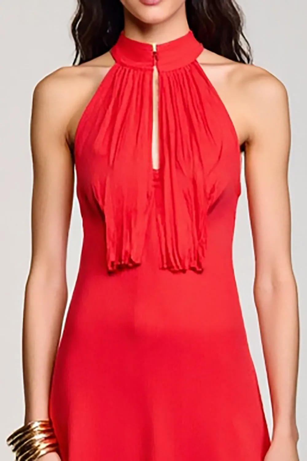 Halter Red Ruched A Line Wedding Guest Dress sold by Zapaka product image thumbnail 3