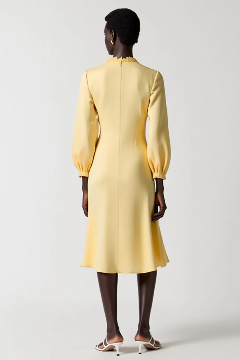 Yellow A Line Long Sleeve Midi Wedding Guest Dress sold by Zapaka product image thumbnail 2