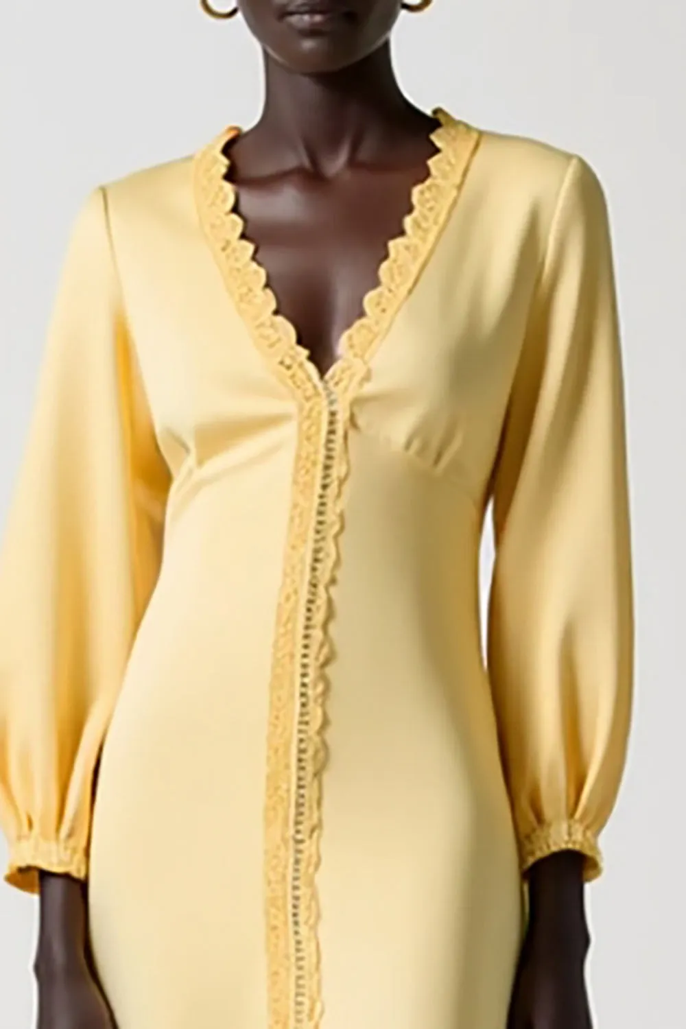 Yellow A Line Long Sleeve Midi Wedding Guest Dress sold by Zapaka product image thumbnail 3