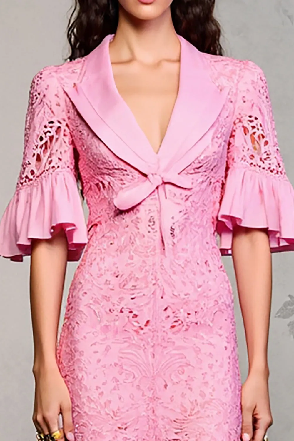 Pink Lace Lapel Ruffled Wedding Guest Dress sold by Zapaka product image thumbnail 3