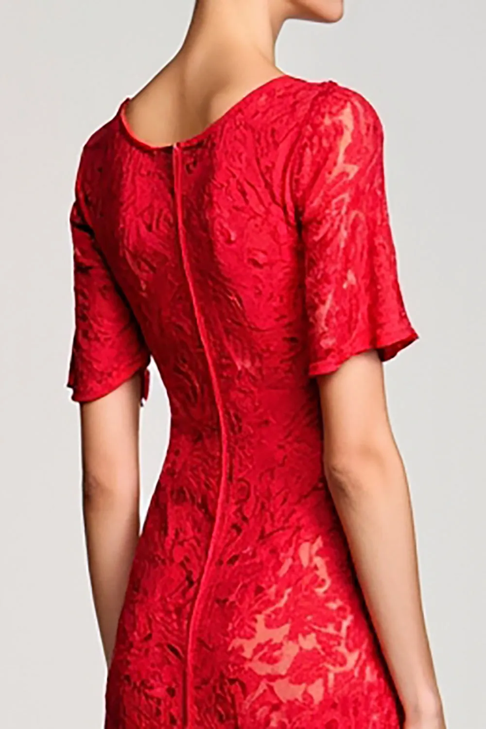 Red A Line Cut Out Lace Wedding Guest Dress sold by Zapaka product image thumbnail 4